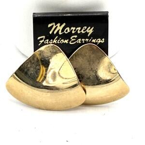 Vintage Morrey Fashion Gold Tone Sculptural Dome Earrings Orig Card